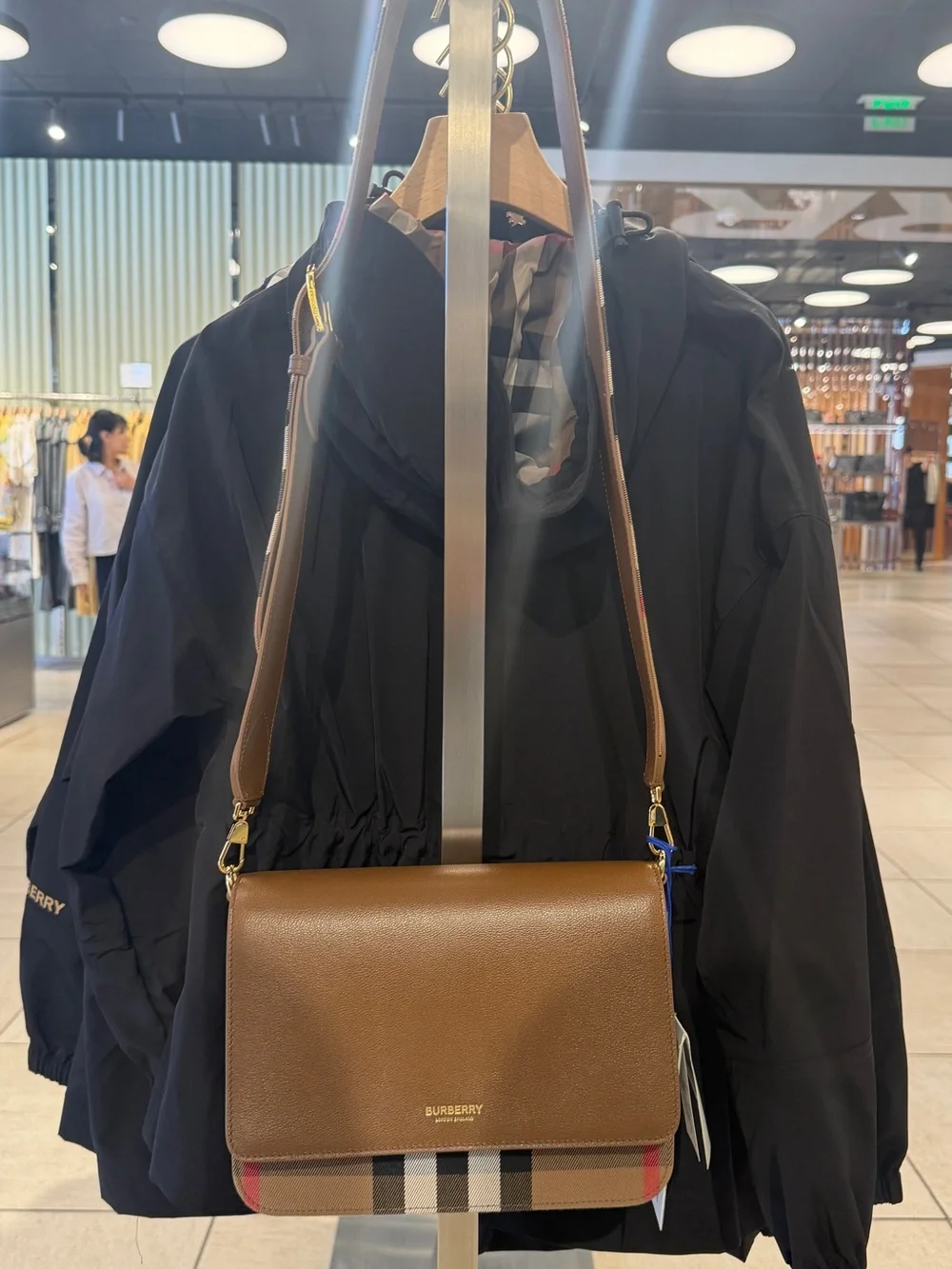 Burberry Brown Leather Messenger Bag with Vintage Check Strap